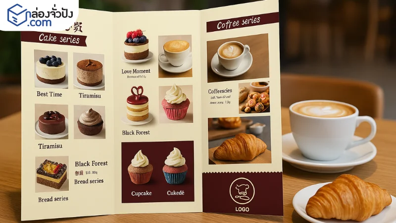 เมนูร้านกาแฟและขนมเค้กพิมพ์บนกระดาษคุณภาพสูง
